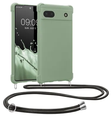 Produktbild von kwmobile Necklace Case kompatibel mit Google Pixel 6a Hülle - Cover mit Kordel zum Umhängen - Silikon Schutzhülle Graugrün