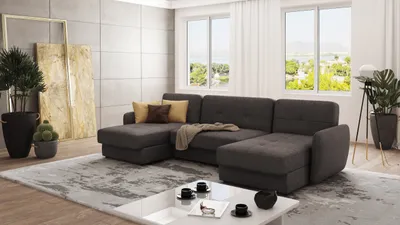Produktbild von S-STYLE MÖBEL - Lento Wohnlandschaft mit Schlaffunktion und Bettkasten aus Braun - Khaki Luxusmicrofaser, B/T/H: 311 cm/ 147 cm/ 83 cm