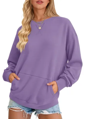 Produktbild von AUSELILY Damen Sweatshirt Rundhals Langarm Pullover mit Tasche