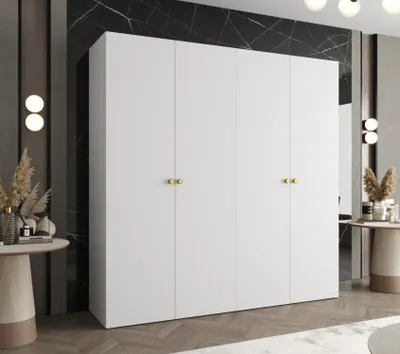 Produktbild von Eleganter Kleiderschrank CAITIR 1200 cm - weiß / goldene Griffe