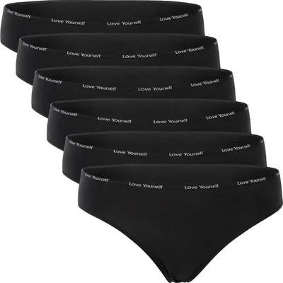 Produktbild von Celodoro Damen Tanga (6er Pack) Mini-Slip mit schmalem Ziergummi und Schriftzug - Schwarz L