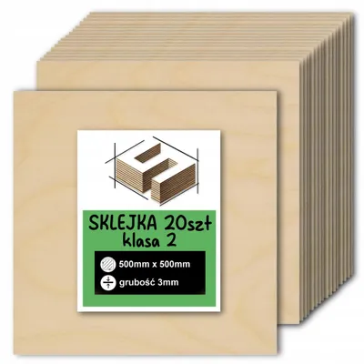 Zdjęcie produktu dla Sklejka brzozowa, formatki kwadratowe do cięcia laserem i grawerowania – CNC, modelarstwo, pirografia, decoupage, malowanie, dekoracje i rękodzieło DIY – klasa 2 – 50 × 50 cm (500 × 500 mm) – 3 mm – 20 szt.