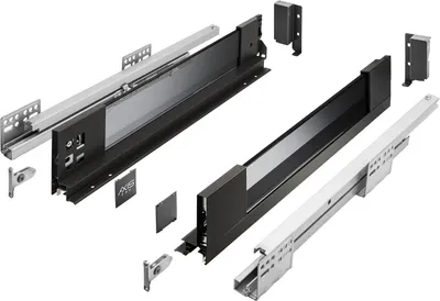 Produktbild von GTV AXIS PRO Schublade H=120, L=400, Soft Close, Seite mit Glas, Schwarz – Sanftes Schließen – der Mechanismus lässt die Schublade | Högert Technik