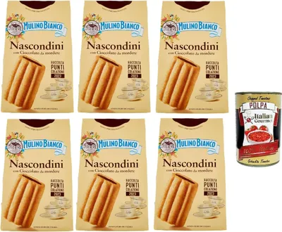 Produktbild von 6x Mulino Bianco Nascondini Shortbread Kekse mit Schokolade zum Anbeißen biscuits cookies, 330 g + Italian gourmet polpa 400g