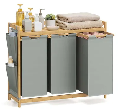Produktbild von Wäschekorb mit 3 Fächern – 3 x 50 L – 94 x 33 x 78 cm – Grau