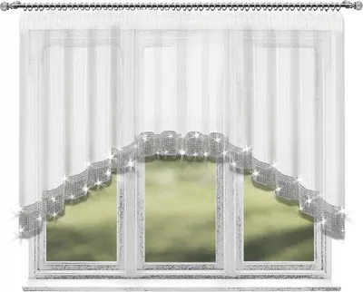Produktbild von Fasttrade Fenstergardine Weiß Gardine 400x120 cm Zirkonia Silber Band Fertiggardine
