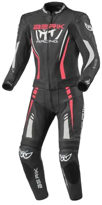 Image de Ensemble de combinaison de moto en cuir pour femmes Berik Monles, deux pièces, noir/rouge/blanc, taille 38