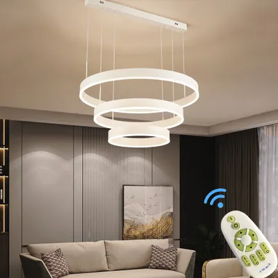 Produktbild von LED Pendelleuchte Hängelampe 6053YX-BS 3 Ringe weiß mit Fernbedienung Lichtfarbe/Helligkeit einstellbar dimmbar LED Wohnzimmerleuchte Kronleuchte Pendelleuchte