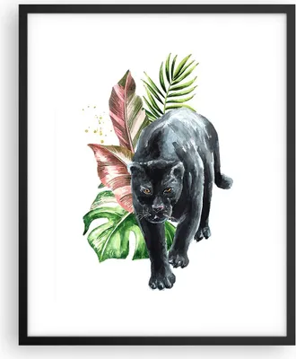 Produktbild von Gerahmtes Poster - Schwarzer Rahmen - Schwarz Panther Blätter - 40x50 cm - Wand Bild - Wanddeko - Wandbilder - Kunstposter - Wandposter - Bilderrahmen - Bilder - Kunstdruck - P2BPA40x50-4813