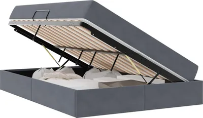 Produktbild von vidaXL Aufbewahrungsbett mit Matratze Dunkelgrau 140 x 190 cm Samt