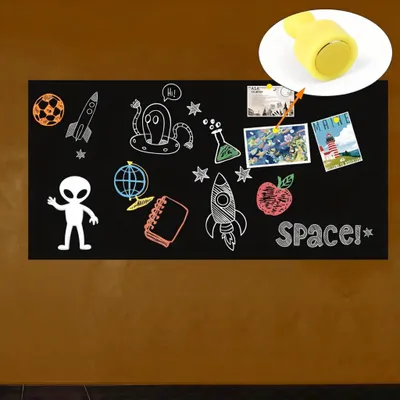 Imagen del producto de Lámina autoadhesiva magnética para pizarra, de 100 x 200 cm, incluye lámina magnética, 6 rotuladores de tiza, 4 imanes, ideal para la cocina