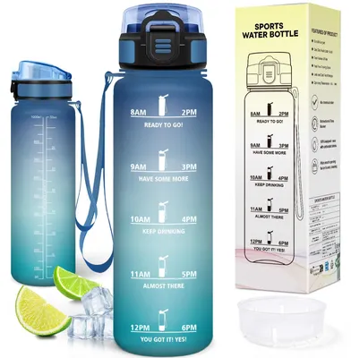 Produktbild von Trinkflasche 1l mit Filter, auslaufsicher, Wasserflasche Blau-Grün,