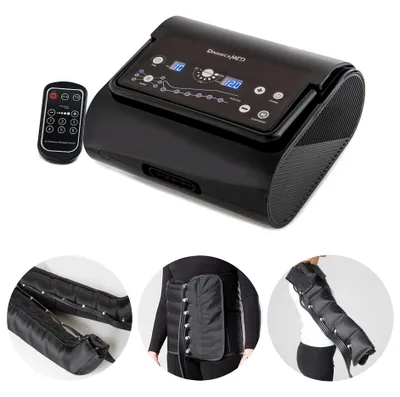 Image de DinamicaMed Premium Compact 6.0 Pressothérapie – Appareil de drainage lymphatique professionnel avec 6 programmes, comprenant des manchons pour les jambes, une ceinture abdominale et un manchon pour les bras