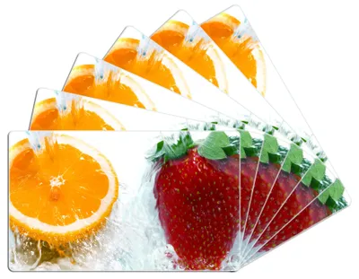 Produktbild von Wallario Frühstücksbrettchen 6er Set aus Glas, je 14 x 23 cm, mit rutschfesten Füßen, Motiv Frische Früchte übergossen mit Wasser I