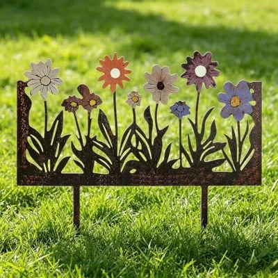 Produktbild von Rostdekoration für den Garten, wetterfeste Gartendekoration für draußen, Blumen-Gartenstecker aus Metall für Rasen, Hof, Balkon und Blumentopf als Frühlingsdekoration
