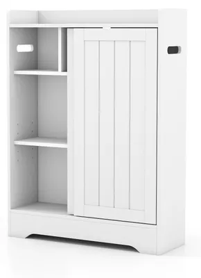 Produktbild von Badezimmerschrank, Aufbewahrungsschrank, 2 Schiebetüren, verstellbare Ablagen, Toilettenpapierhalter, Bürstenfach, 60x20x80 cm, Weiß