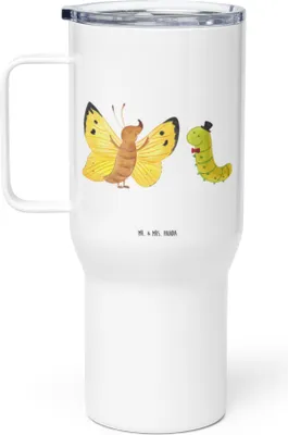 Produktbild von Mr. & Mrs. Panda thermosbecher Raupe Schmetterling - Weiß - Geschenk, Edelstahl Tasse, Edelstahlbecher, Entwicklung, Hut, Lustige Sprüche, Teetasse, Trinkgefäß, Schönheit