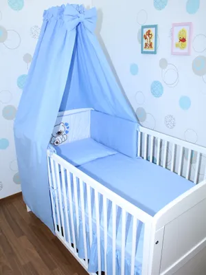 Produktbild von Primawela Baby Bettwäsche Set mit Applikation- 6 teiliges Set mit Vollstoff Himmel Bettset Nestchen -1. Bärchen mit Herzen-Blau