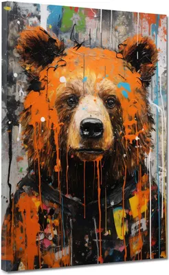 Produktbild von Bär Pop Art Colour Leinwandbild Wandbild Kunstdruck XL Wanddeko: 90x120x2cm