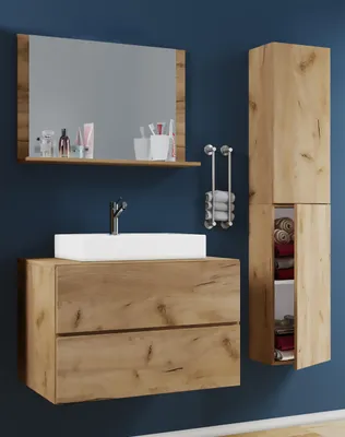 Produktbild von VCM 4-tlg. Waschplatz Waschtisch | Waschbecken Unterschrank Breite 80 cm | Badmöbel Set mit Schubladen Drehtüren Spiegel | Lendas L