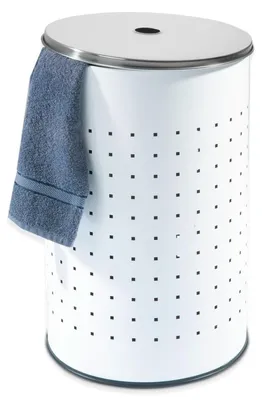 Zdjęcie produktu dla Kosz na pranie z pokrywą - Stal nierdzewna - 54 litry - Ø 35,5 cm - Nowoczesny design