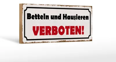 Produktbild von Holzschild Spruch 27x10cm betteln und hausieren verboten