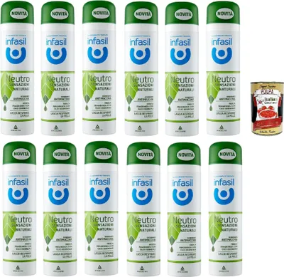 Produktbild von Infasil Deodorant deo Spray Neutro Sensazioni Naturali Fragranza con Olio Essenziale, Fleckenabweisend, ohne Aluminiumsalze, 12x 150ml + Italian Gourmet polpa 400g