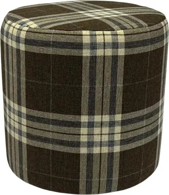 Obrázok produktu pre LOBOX Stolička 40x40 cm okrúhla čalúnená - Stolička z tkanej látky v károvanom vzore - svetlohnedá