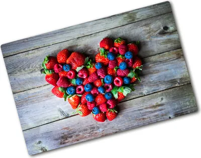 Produktbild von Tulup Glas Herdabdeckplatte - 80x52 cm - Glaskeramikkochfeld-Abdeckung Spritzschutz Glasabdeckplatte - Einteilig - Essen & Getränke - Herz aus Früchten - Rot