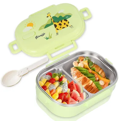 Isolierte Lunchbox aus Edelstahl, 2 Fächer, 650 ml, grün