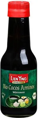 A bottle of Lien Ying Asian Style Bio Cocos Aminos seasoning sauce.