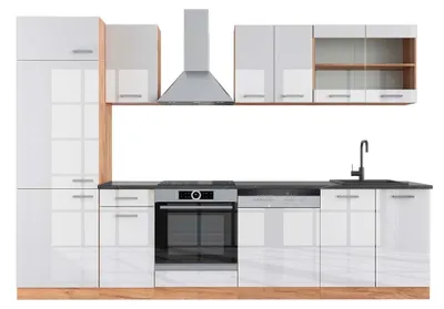 Obrázek produktu pro Kuchyňský kout Vicco R-Line Bílý vysoký lesk/zlatý dub power 300 cm , PD Antracit, Model 43058