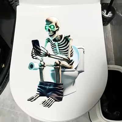 Produktbild von GKA WC Deckel Aufkleber Skelett mit Handy auf WC Toilettendeckel Tattoo selbstklebend Toilette Toilettendeckelaufkleber