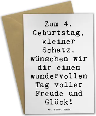 Produktbild von Mr. & Mrs. Panda Grußkarte Spruch 4. Geburtstag - Weiß - Geschenk, osterkarten, Lachen, osterkarte, Glück, Geburtstagsgeschenk, weihnachtskarten, Freude, Kinder feiern