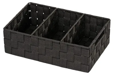 Image de Boîte de rangement panier organisateur - 3 compartiments - 32 x 10 x 21 cm - Noir - Pour salle de bain