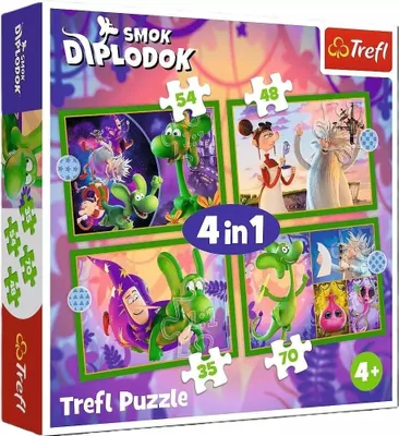 Produktbild von Puzzle 4w1 Świat Smoka Diplodoka Trefl