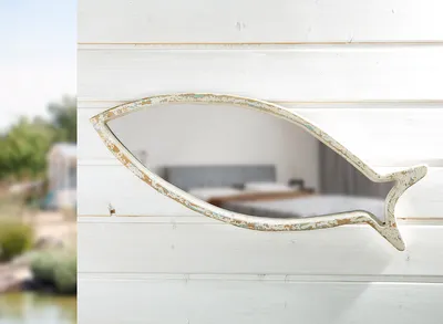 Image de Gilde Spiegel, Fisch, "Shabby", Spiegelglas, creme, VE 2, L. 2 cm, B. 64 cm, H. 25 cm 48881 4009079488814