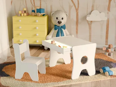Produktbild von Happy Babies - Kinder-Schreibtisch mit 1 Stuhl – Ergonomischer Spieltisch mit Stauraum – Ergonomischer Spiel Lerntisch Jungen & Mädchen – Kindermöbel