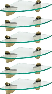 Produktbild von Harbour Housewares Eckregale aus Glas, schwebend – 20 cm – Transparent/Gold – 6er-Pack