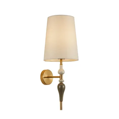 Image de Applique classique pour salon chambre à coucher marron antique avec abat-jour en tissu abricot élément décoratif 1xE27 60W MOREN Italux