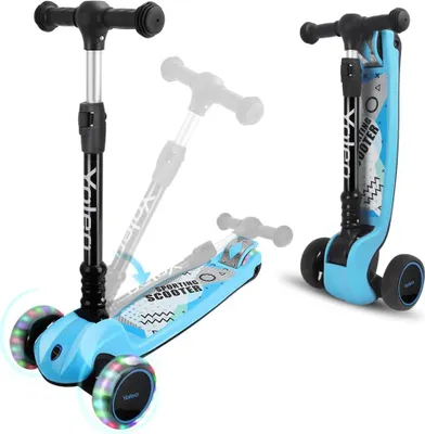 Produktbild von YOLEO Kinder Roller Kinderscooter Dreiradscooter mit LED Räder, 2-Rädern Hinterbremsen, 4 Höhenverstellbare, faltbarem Lenker, bis 50kg belastbar, für Kinder Mädchen Jungen ab 3 Jahre(Blau)