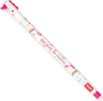 Produktbild von Legami - Radierbarer Gelschreiber, Kugel am Ende zum Entfernen von pinker Tinte, wärmeempfindlich, Durchmesser der Spitze 0,7 mm - Thema Unicorn
