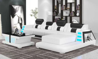 Produktbild von Ecksofa Ledersofa L Form Couch Sofa Weiß Luxus Moderne Eckgarnitur