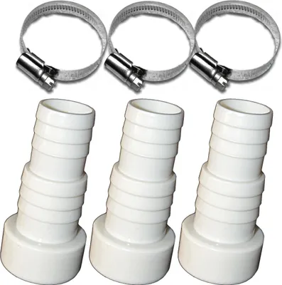 Produktbild von 3 Stück: Schlauchtülle Ø32 / 38 mm x Klebestutzen DN50 + 3 Schlauchschellen aus Edelstahl / Verbinder Fitting Pool Schwimmbad