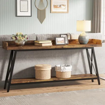 Produktbild von LITTLE TREE 180 cm Extra dlhý konzolový stolík, rustikálny industriálny rozkladací stolík do obývačky, úzka predsieň, dlhý barový stolík, hnedý