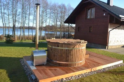Produktbild von Whirlpool Badefass Externer Bad Thermoholz Ofen Holz Garten Fass Pool