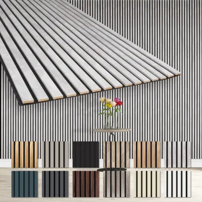 Produktbild von HEXIM Akustikpaneele 278x60cm - flexible Lamellenwand Holz MDF Wandpaneele Lamellenverkleidung Wandverkleidung Innendekoration schalldämmend (1 Paneel / 1,67 m² Chicago Concrete - AP10)