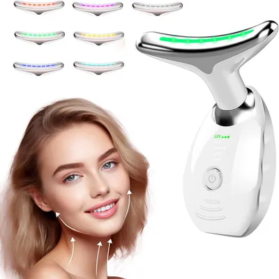 Imagen del producto de Masajeador facial antiedad, dispositivo de belleza de 7 colores con 3 modos, instrumento facial "V" para tensar y reafirmar la piel