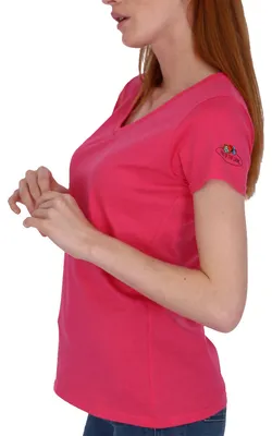 Produktbild von Fruit of the Loom Damen T-Shirt mit V-Ausschnitt mit Vintage-Logo Farbe: fuchsia Größe: M