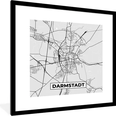 Produktbild von MuchoWow® Gerahmtes Poster Karte - Deutschland - Darmstadt - Karte - Stadtplan 40x40 cm - Poster mit Schwarzem Bilderrahmen Wandposter Rahmen Foto Bilder - Poster - Plakat im Rahmen